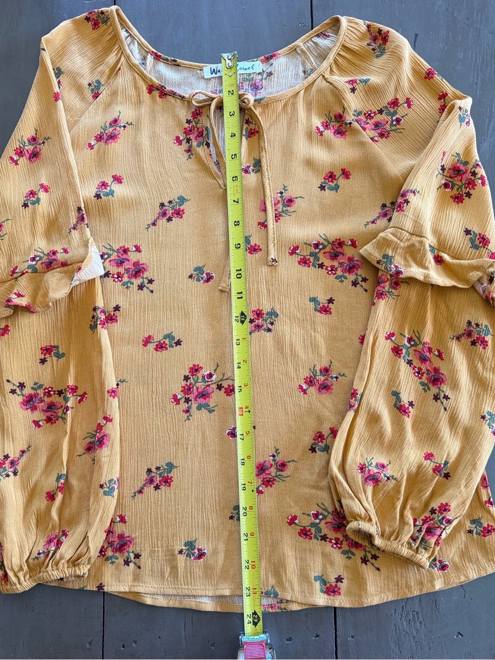 Wallflower Mustard Floral Tie-Front Peasant Blouse - Picture 8 of 11